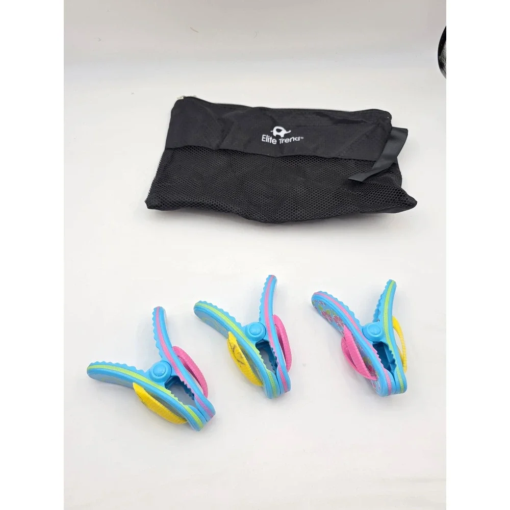 Elite Trend Flip Flop Beach Towel Clips Set of 3 Blue Pink Floral With Mesh N3